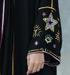 LEDUO Colorful Embroidered Silk Handmade Breathable <b>Black</b> Loose Abaya for Spring Summer Ethnic Daily Wear - Product Image 3