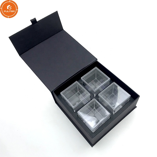 Custom logo Cardboard Black Luxury Magnetic Closure 4 Acrylic Box Candy Chocolate Gifts Paper Packaging Candy Box