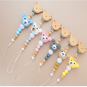 ห่วงโซ่จุกนมปลอมสำหรับเด็กทำมือออกแบบได้เองรูปหมีโครเชต์ - Product Image 4