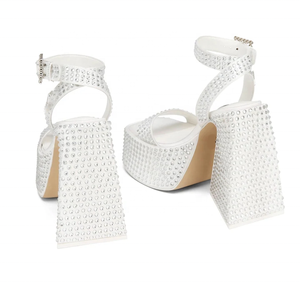 Sandales d'été pour femmes à talons hauts épais, ornées de strass, escarpins à talon triangulaire et plateforme - Product Image 4