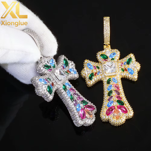 Nuevo Diseño, Colección de Colgantes de Cruz de Colores, Joyería Hip Hop, Cobre con Zirconia, Engaste de Tensión Natural, Collar Unisex para Uso Diario - Product Image 3