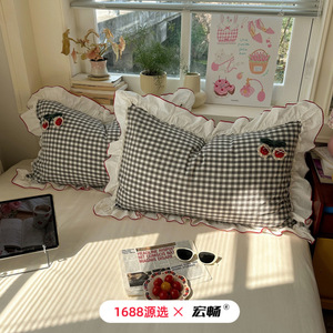 Juego de Ropa de Cama Estilo Princesa Coreana, 100% Algodón, Teñido Reactivo 40s, Transpirable, para Uso en Dormitorios Estudiantiles, para las Cuatro Estaciones - Product Image 2