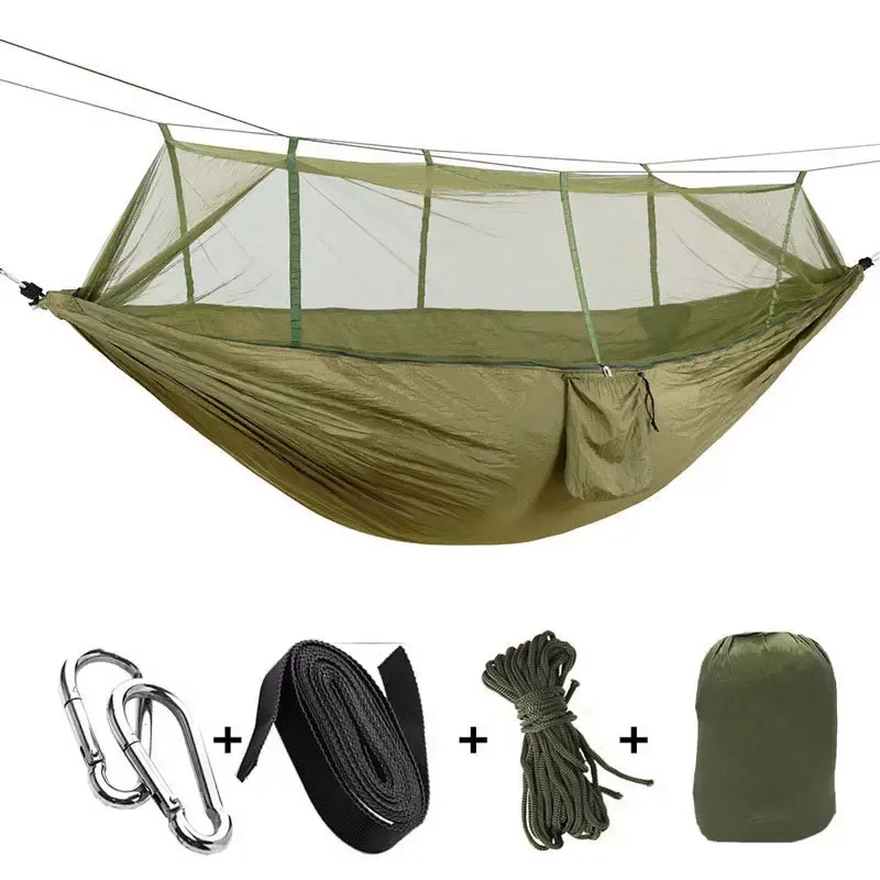 1-2 Persoons Draagbare Outdoor Camping Hangmat Met Klamboe Hoge Sterkte Parachute Stof Ophangbed