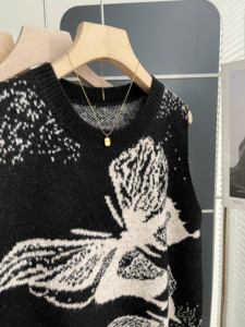 Chaleco de punto jacquard con estampado animal y cuello redondo para mujer, negro, sin mangas, transpirable, holgado, informal, para otoño, top sin mangas para combinar en capas - Product Image 5