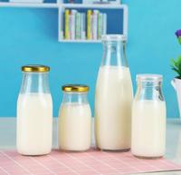 Bouteille en verre pour yaourt et pouding au lait avec couvercle en plastique 100ml 250ml 500ml 1000ml