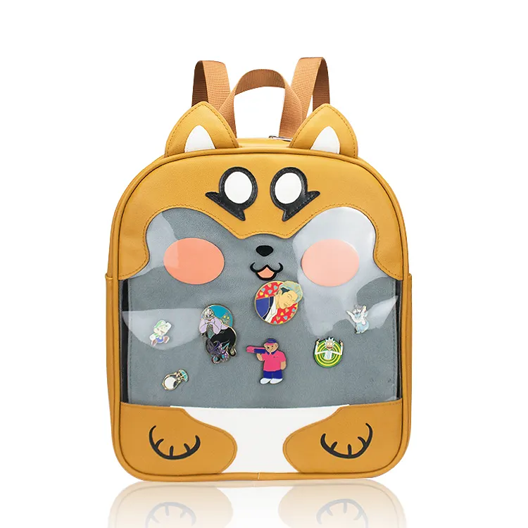 Waterproof Cute Women Girls PU Leather Clear Pin Display School Cosplay Backpack Custom ITA Bag
