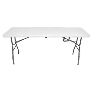 Patio portable 6FT rectangle Fold in Half HDPE White Table easy to clean outdoor Camp garden banquet outdoor powder steel frame