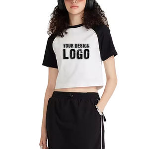 T-shirt court pour femme de haute qualité, couleur contrastée, épaules dénudées, tendance, décontracté, sexy, vintage, style Spice Girl - Product Image 3