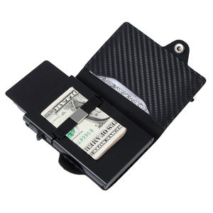 Sottile e minimalista in fibra di carbonio PU Leather <span class=keywords><strong>Smart</strong></span> Credit <span class=keywords><strong>Smart</strong></span> Wallet Portefeuille En Fiber De Carbone Mini RFID Pop Up Card Holder - Product Image 5