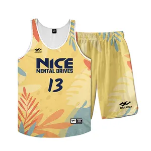 Chinese Supplier New Fashion Yellow Basketball Jersey Set Wholesale Custom Logo Print sublimation basketball uniform design