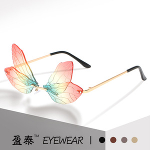 Eyewear Dragonfly <b>Sunglasses</b> Frameless <b>Gradient</b> Wing UV400 Unisex Party Glasses - Product Image 1