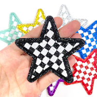 Écussons brodés personnalisés étoile à carreaux avec bordure scintillante, badges étoiles thermocollants brillants, broderie esthétique Y2K pour sacs et vêtements