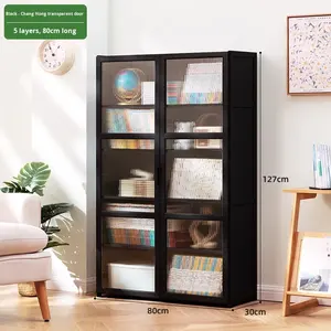 Estantería de madera moderna, estantería de almacenamiento, puertas de gabinete, vitrina de rejilla integrada, estantería individual de pie - Product Image 6