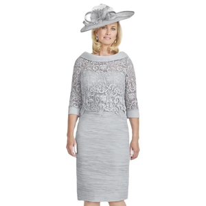 Mumuleo Vente en gros de robes de mère argentées en dentelle Robes de mère de la mariée Longueur au genou Manches 3/4 Costume de mère pour la fête 2024 - Product Image 5