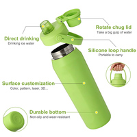 Bouteille d'eau isotherme sous vide de 24 oz avec couvercle à clapet anti-poussière, sans BPA, en acier inoxydable, bouteille de sport, logo personnalisé