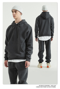 Otoño Invierno hombres Casual logotipo personalizado pulóver Sudadera con capucha pantalones de chándal Jogger tela de lana de algodón pesado 2 piezas estampado - Product Image 6