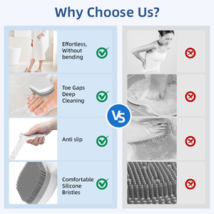 Brosse à pieds en silicone pour éliminer les peaux mortes avec manche long, brosse de douche 2-en-1 pour les pieds avec poils doux et poignée antidérapante - Product Image 3