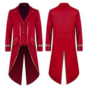 Nouveau costume de smoking d'Halloween, costume médiéval rétro, veste slim mi-longue pour homme, bordure dorée, style punk - Product Image 4