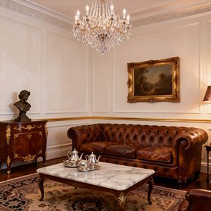 विंटेज चेस्टरफील्ड वास्तविक चमड़े के सेशनल एल-आकार सोफे बटन-टफ्टेड रोल अपार्टमेंट विला घर के लिए सोफे - Product Image 2