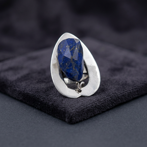 Pear Cut <b>Lapis</b> <b>Lazuli</b> 925 Silver <b>Ring</b> Minimalist Gemstone Jewelry Unisex Everyday Wear - Product Image 1