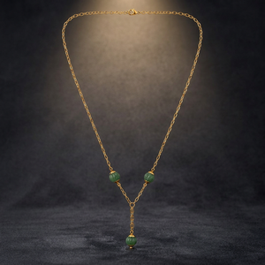 Collier personnalisé plaqué rhodium avec perles de melon vertes, chaîne Y Lariat et chaîne maille trombone, bijoux de luxe pour femme, cadeau quotidien - Product Image 6