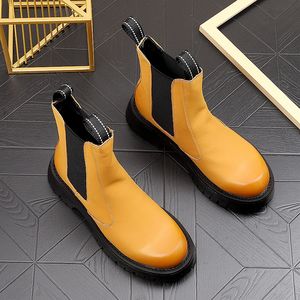 Stivali da <span class=keywords><strong>uomo</strong></span> <span class=keywords><strong>bianchi</strong></span> per stivali lunghi stile britannico a botte Chelsea in pelle alta alla moda con fondo spesso <span class=keywords><strong>stivaletti</strong></span> per la primavera - Product Image 4