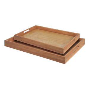 Juego de 2 bandejas rectangulares de madera decorativas para servir frutas y alimentos en restaurantes, de 48x30 cm y 38x25 cm, a precios bajos. - Product Image 1