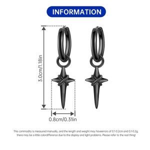 Pendientes/argollas con diseño de estrella cruzada en cobre blanco oscuro, pendientes originales de estilo gótico, estilo femenino - Product Image 2