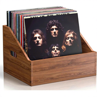 Caja de Almacenamiento de Discos de Vinilo y Álbumes de Madera, Estilo Americano Rústico, Caja Portátil para Archivos con Asa
