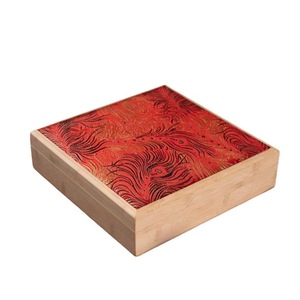 Wooden Tea Cake <b>Box</b> Square Bamboo Red Brocade Design <b>Gift</b> Packaging For Tea <b>Wedding</b> Candy Dried Fruit Snack Storage - Product Image 1