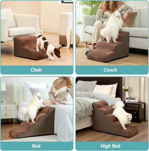 Échelle d'<span class=keywords><strong>escalier</strong></span> <span class=keywords><strong>pour</strong></span> <span class=keywords><strong>chien</strong></span> à 5 marches en mousse haute densité avec technique tissée à rampe incurvée <span class=keywords><strong>pour</strong></span> chiot <span class=keywords><strong>chien</strong></span> ou chat plus âgé 22.6 "lit haut - Product Image 3