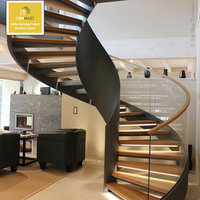 Escalera Espiral Moderna para Exteriores, Hoteles y Residencias CBMmart, Barandilla de Acero Inoxidable 304/316, Barandilla de Vidrio Curvo, Fácil Instalación