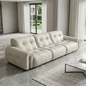 2026 New Italian Minimalist Top Grain Leather Sofa Straight Luxury Cream Mid Century - Product Image 3