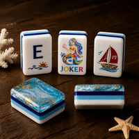 Ensemble de Mahjong Premium pour la Maison, 160 Tuiles Acryliques, Design Côtier 4 Couches, Numéros Faciles à Lire pour Adultes, Débutants et Jeu en Famille