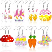8 paires de boucles d'oreilles pendantes carotte de Pâques pour femmes, en acrylique scintillant, bijoux animaux printaniers, mignonnes pour fête de jardin