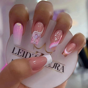 <span class=keywords><strong>Faux</strong></span> <span class=keywords><strong>ongles</strong></span> à presser réutilisables en gros, personnalisés, forme cercueil moyenne, motif cœur, perle, French manucure, design ballerine - Product Image 4