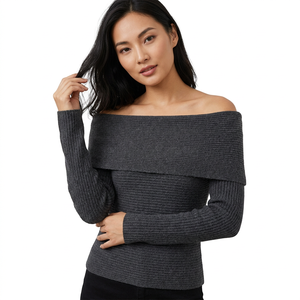 Cárdigan Corto de Punto para Mujer, Estilo Informal, para Invierno, con Hombros Descubiertos, Manga Larga, Color Sólido - Product Image 1