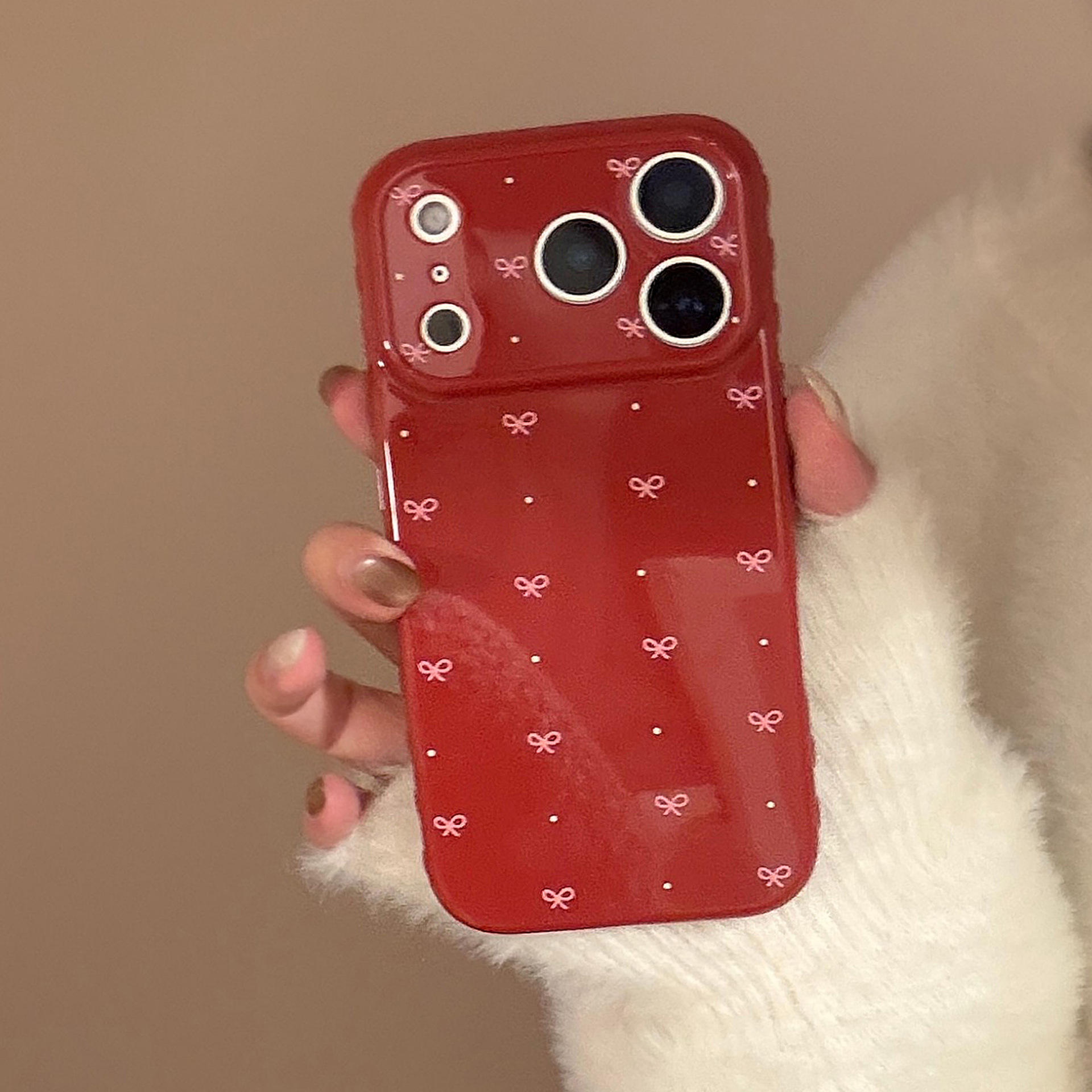 Maple Sugar Red, Light Pink Snowflake Dots