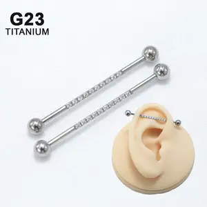 14G Astm F136 Titanium Industriële Piercing Barbells Cubic Zirconia Interne Schroefdraad Fit In