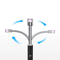 Briquet à bougie en acier inoxydable à 360 degrés, rechargeable par USB, sans flamme, pour cuisinière à gaz et cuisine