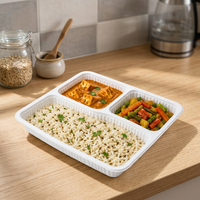 Boîte repas jetable en polypropylène 3 compartiments, qualité alimentaire, barquettes traiteur, préparation repas, épaisseur 3mm, vente en gros