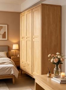 Scandinavian Wooden <b>Wardrobe</b> Shaker Doors Hinged Solid Wood Freestanding Modern Bedroom Furniture 1 Drawer - Product Image 4