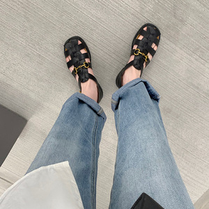 Sandales tissées à boucle de cheval rétro pour femmes, Style romain creux, sandales d'été <span class=keywords><strong>2022</strong></span>, nouvelles sandales de même Style pour maman de raisin - Product Image 3