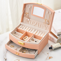 Boîte à bijoux en velours en cuir PU orange avec logo personnalisé en gros avec grand miroir rectangulaire pour le stockage de bijoux