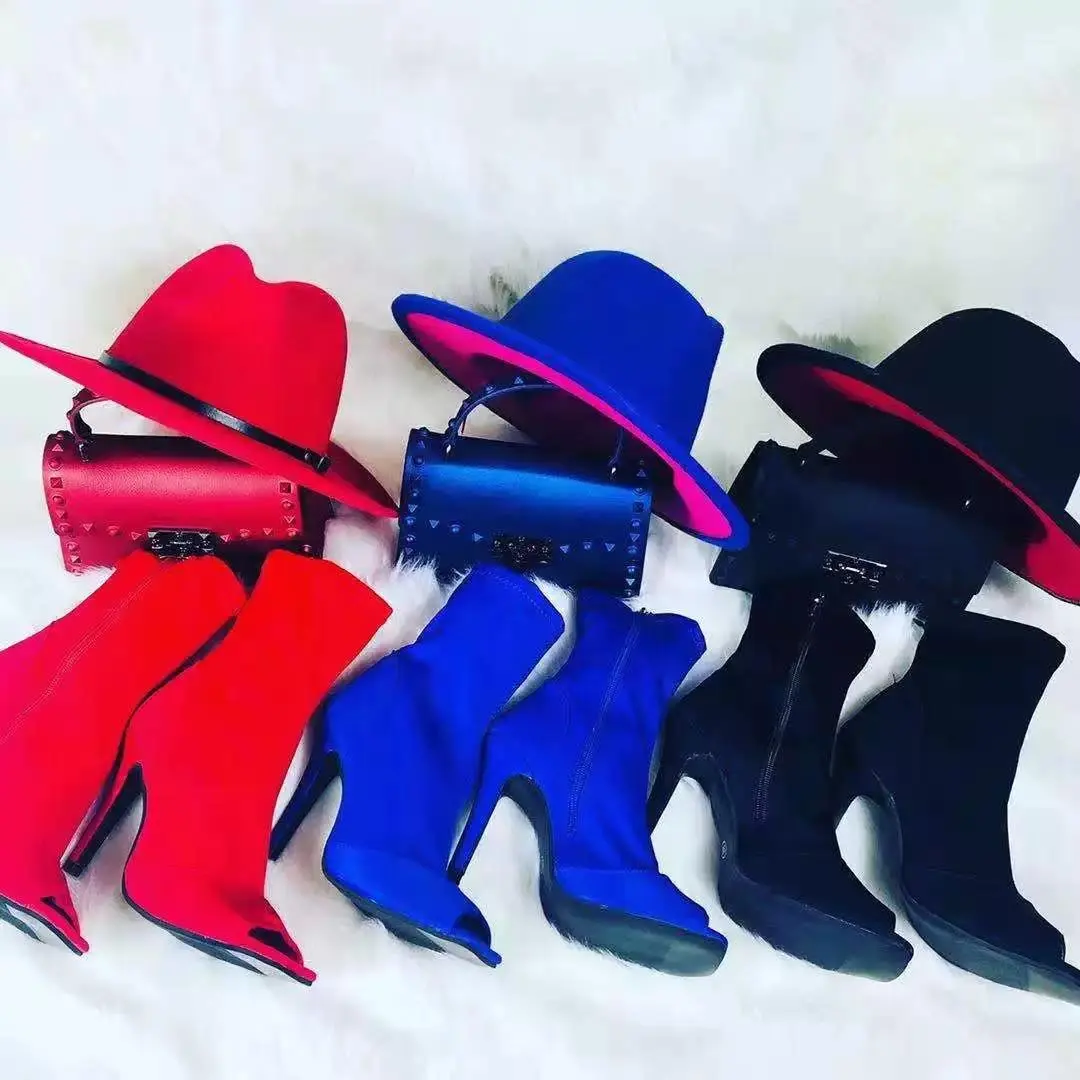 2022 Fedora Hats And Purse Ladies Fashion Pvc Handbags Womens Fedora Bag Set Two Tone Colour Girls Fedora Hat And Purse Sets