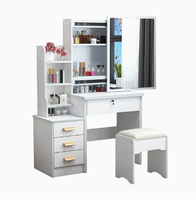 Coiffeuse moderne blanche à LED avec miroir, armoire de rangement, tiroirs et tabouret – Ensemble de meubles de chambre à coucher