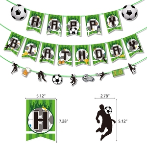 <span class=keywords><strong>Ensemble</strong></span> de bannière et de décorations de gâteau sur le thème du football avec guirlande suspendue et pics pour cupcakes pour les fournitures de fête de football pour garçons - Product Image 2