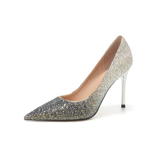 6681-69 Escarpins à paillettes à bout pointu, talon aiguille très haut, chaussures de mariée à enfiler, décoration en cristal, tendance mode - Product Image 5