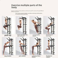 Reformer de Pilates de Acero con Estructura de Madera para Interiores, Multifunción, Uso Doméstico, Ejercicio, Estiramiento, Prensa de Piernas, Entrenamiento de Equilibrio y Tronco