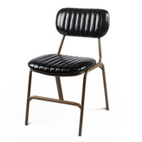 Chaise de salle à manger en cuir de style industriel américain avec pieds en métal vieilli, dossier, chaise de restaurant pour table à manger